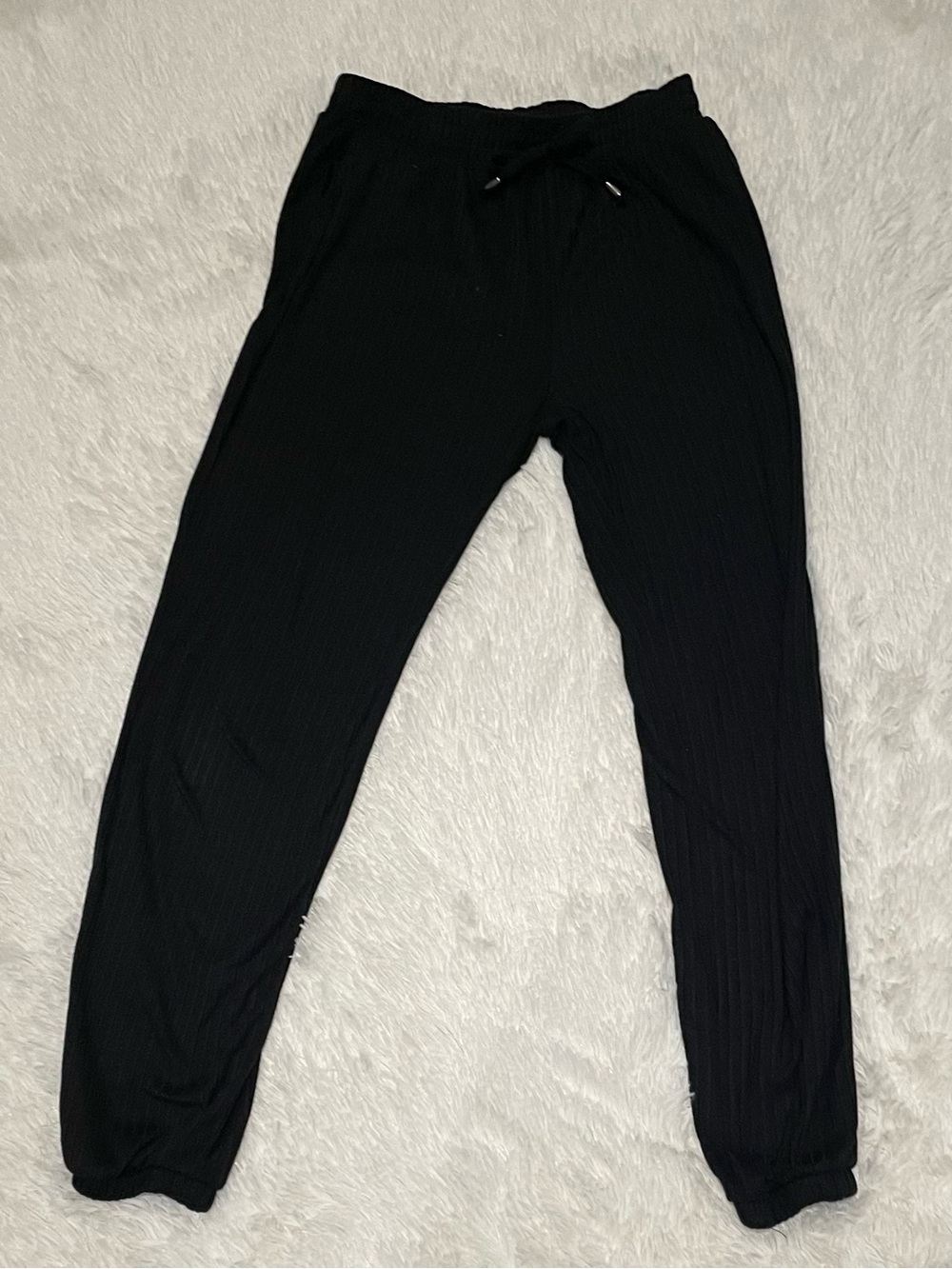 Black Ribbed Drawstring Jogger Pants - Picture 2 of 4